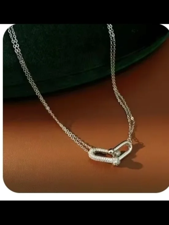 Silver Pave Link Pendant Necklace - White - Picture 3 of 3